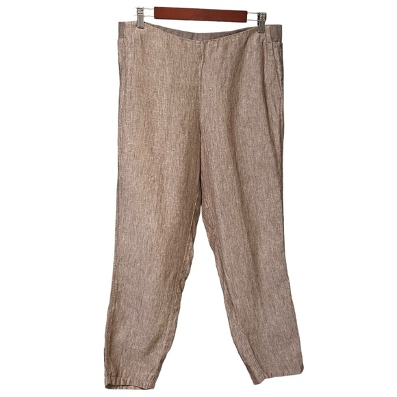 J. Jill Love Linen Tan Wide Leg Pants Petite Medium Pull-On Boho Summer - Picture 1 of 6